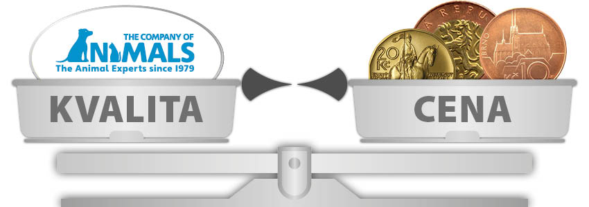 Vyrovnané misky vah - kvalita značky Company of Animals je úměrná ceně